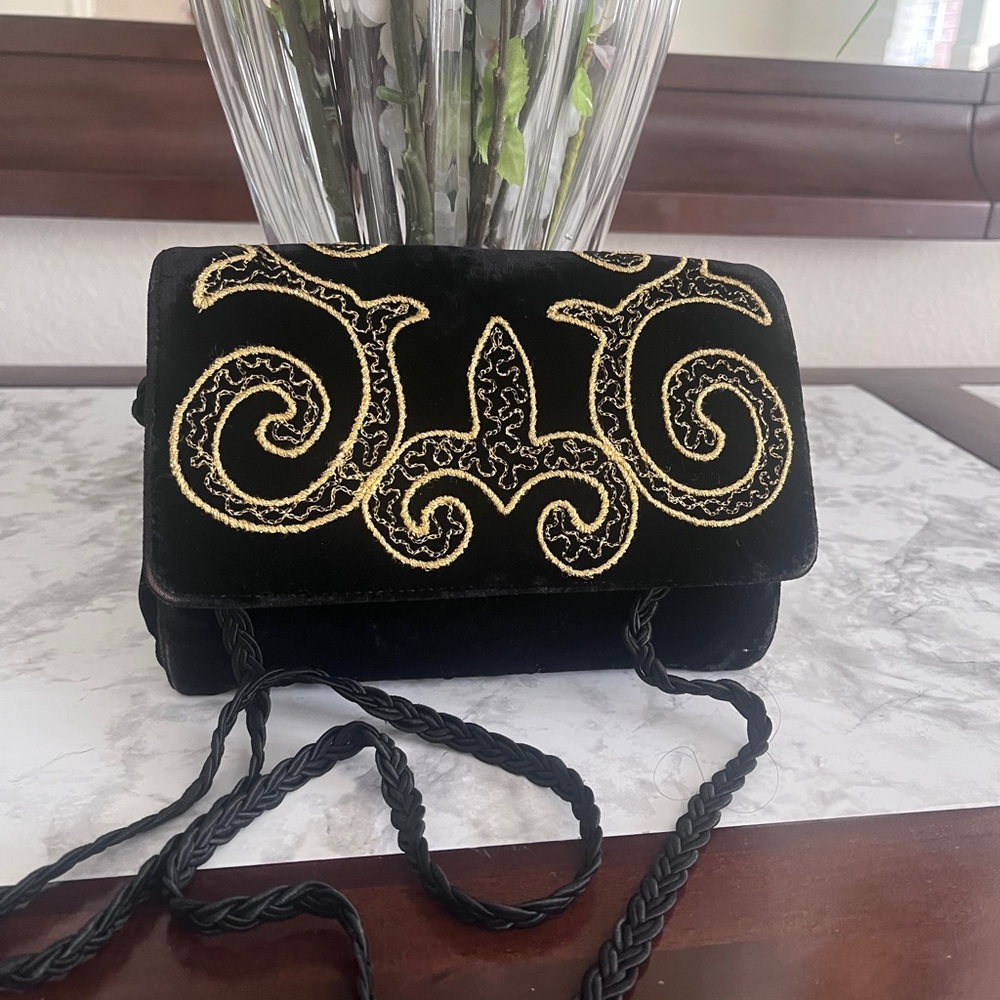 Vintage GIVENCHY  PARIS Black and Gold handbag clutch 80s